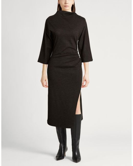Peserico Black Dark Midi Dress Virgin Wool, Cotton, Polyamide