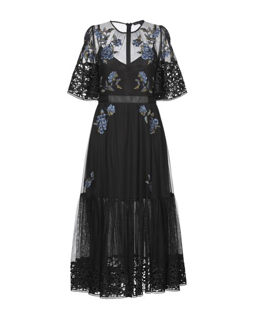 French Connection Black Ambre Floral Embroidered Mesh Dress