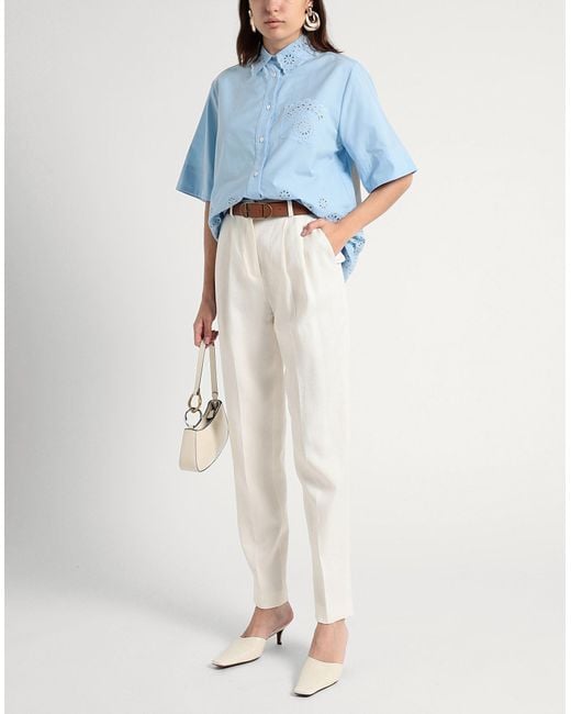 Boss White Ivory Pants Linen, Viscose, Elastane