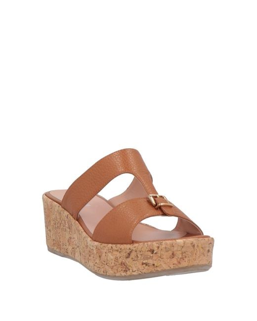 Pollini Brown Pebbled Leather Wedge Clogs
