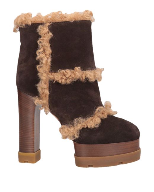 Casadei Brown Dark Ankle Boots Leather, Textile Fibers