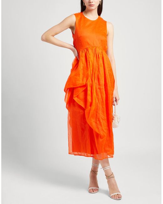 CECILIE BAHNSEN Orange Midi Dress Cotton