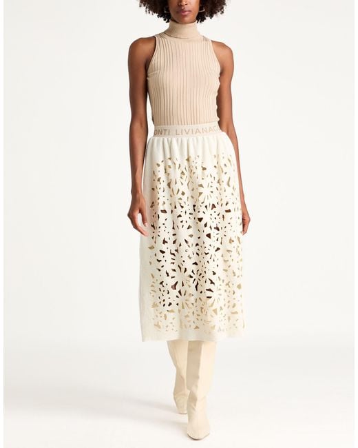 Liviana Conti Natural Ivory Midi Skirt Virgin Wool