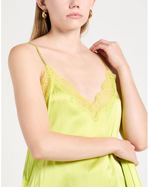Pinko Yellow Satin Lace Deep-V Silk Top