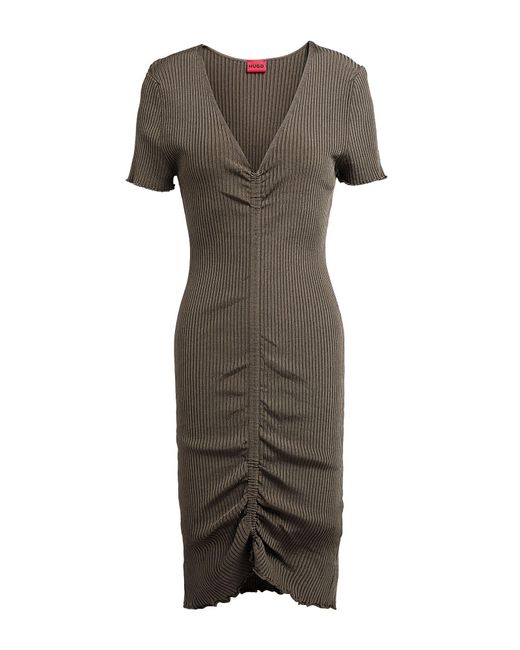 HUGO Gray Midi Dress Viscose, Polyamide, Elastane