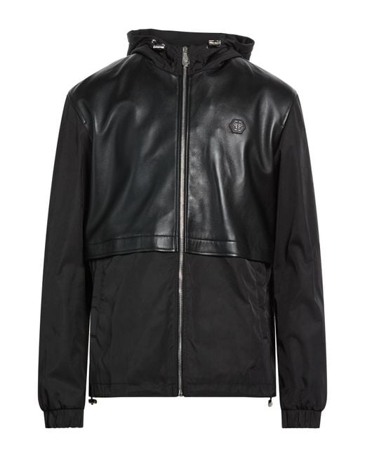 Philipp Plein Black Jacket Lambskin, Polyester for men