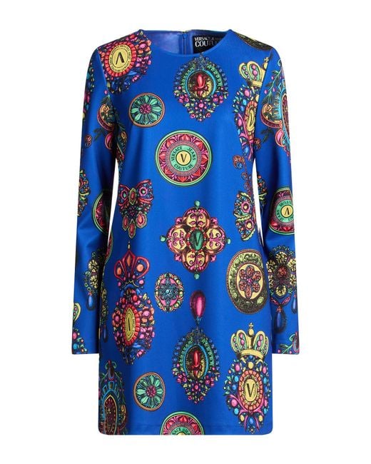 Versace Jeans Couture Blue Mini Dress Polyester, Elastane