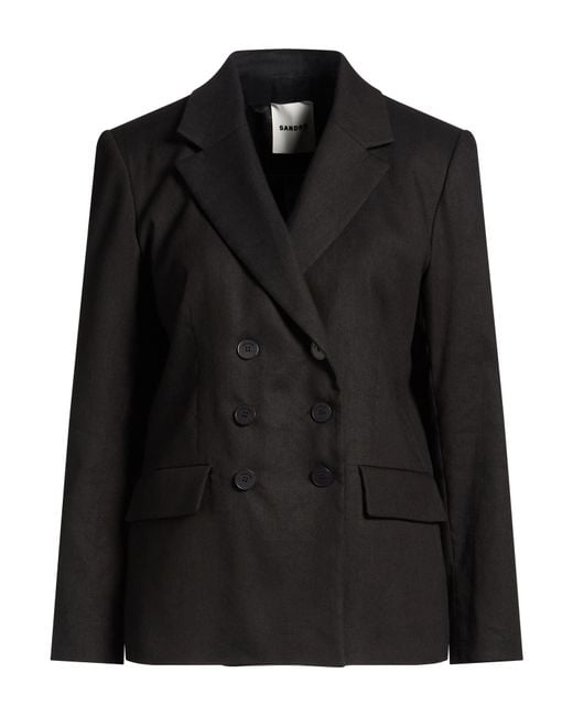 Sandro Black Blazer Linen, Cotton, Elastane