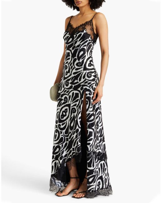 Nicholas White Maxikleid aus satin mit spitzenbesatz und print