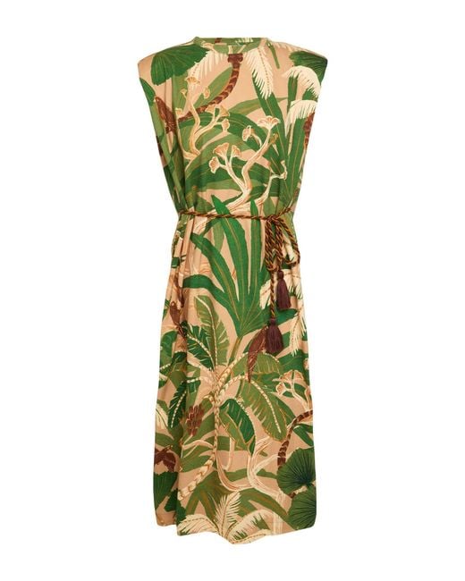 Farm Rio Green Tropical Isla Jersey Midi Dress Midi Dress Cotton