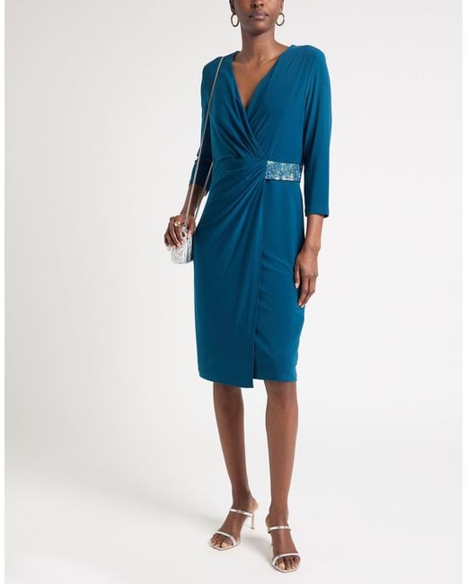 FRANK LYMAN Blue Midi Dress Polyester, Elastane