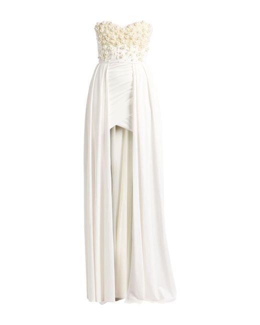 Elisabetta Franchi White Carpet Cream Maxi Dress Viscose, Elastane, Plastic, Polyamide