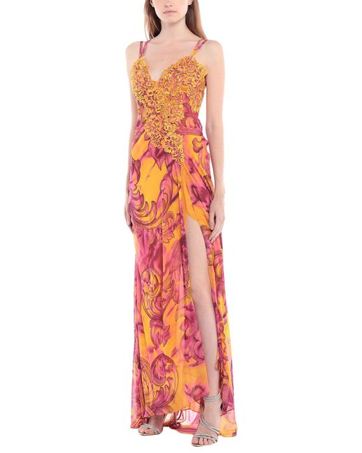 Versace Lace Long Dress in Orange - Lyst