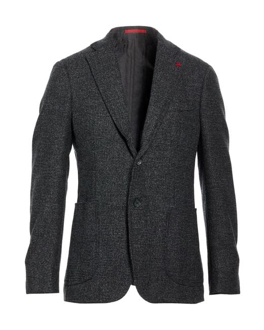Isaia Black Charcoal Blazer Wool for men