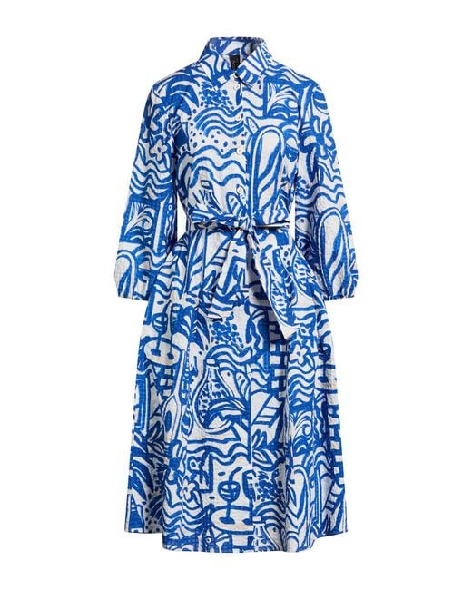 Marc Cain Blue Midi Dress Cotton