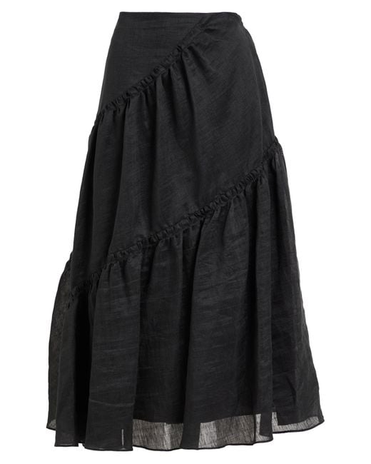 Sandro Black Gathered Linen-Blend Organza Midi Skirt
