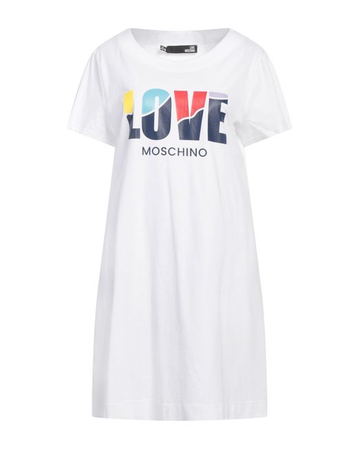Love Moschino White Mini Dress Cotton, Elastane
