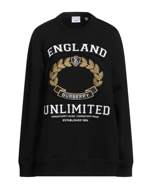 Burberry Black Crewneck Sweatshirt With Logo Print And Embroidered Crest In Cotton Woman