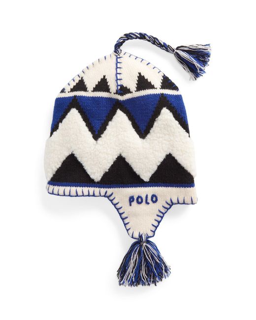 Discrimineren Kolibrie te ontvangen Polo Ralph Lauren Logo Geo-motif Merino Wool Trapper Hat in Blue | Lyst