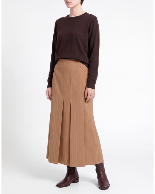 Semicouture Brown Midi Skirt Polyester, Virgin Wool, Elastane