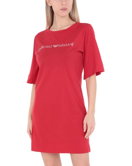 Emporio Armani Red Maxi T-Shirt Logo Lover Cover-Up Cotton
