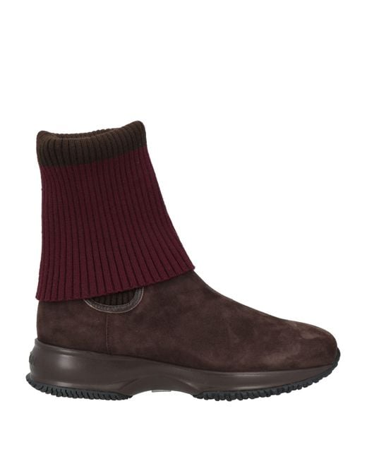 Hogan Brown Dark Ankle Boots Leather, Textile Fibers