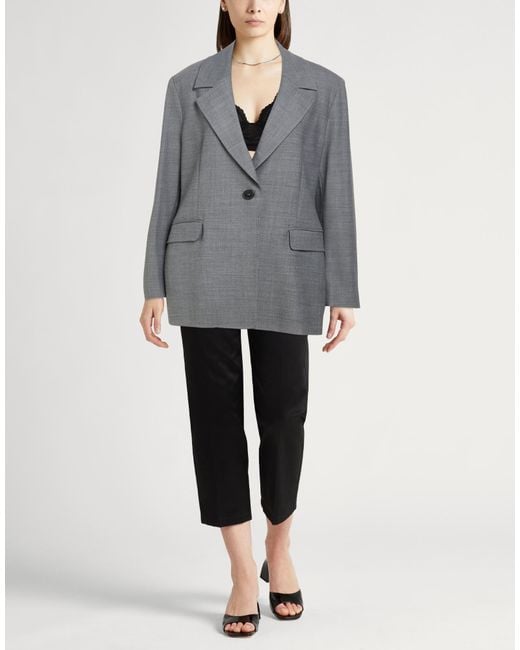 Marella Gray Blazer Polyester, Virgin Wool, Elastane