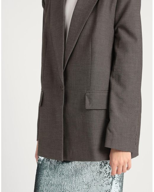 TOPSHOP Gray Khaki Blazer Polyester, Viscose, Elastane