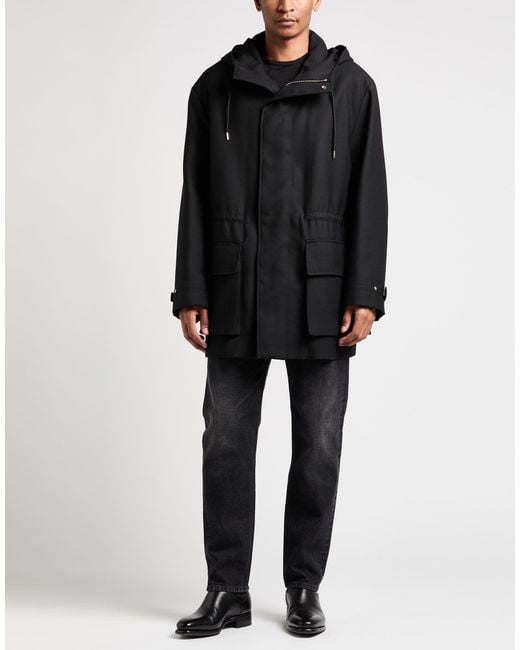Sandro Black Coat Polyester, Virgin Wool for men