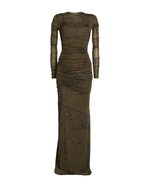 Blumarine Green Military Maxi Dress Polyamide, Elastane