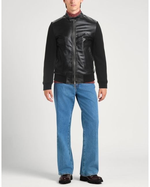 Daniele Alessandrini Black Jacket Ovine Leather, Polyester for men