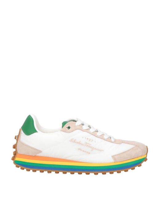 Ferragamo White Iggy Rainbow-sole Sneakers for men