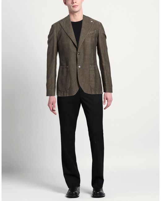 L.b.m. 1911 Green Khaki Blazer Linen, Cotton for men