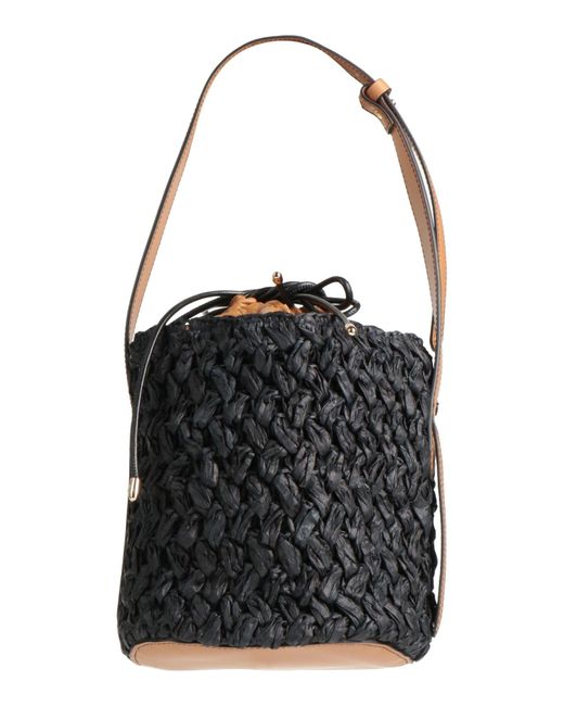 Anita Bilardi Black Shoulder Bag Paper, Synthetic Raffia, Leather
