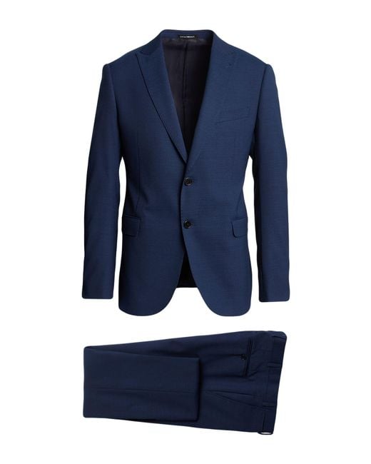 Emporio Armani Blue Suit Wool, Polyester, Elastane for men