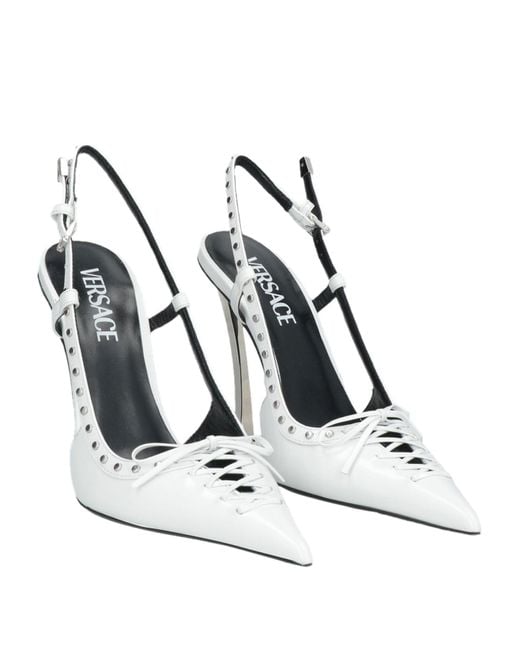 Versace White Laced Pin-Point Leather Slingback Pump