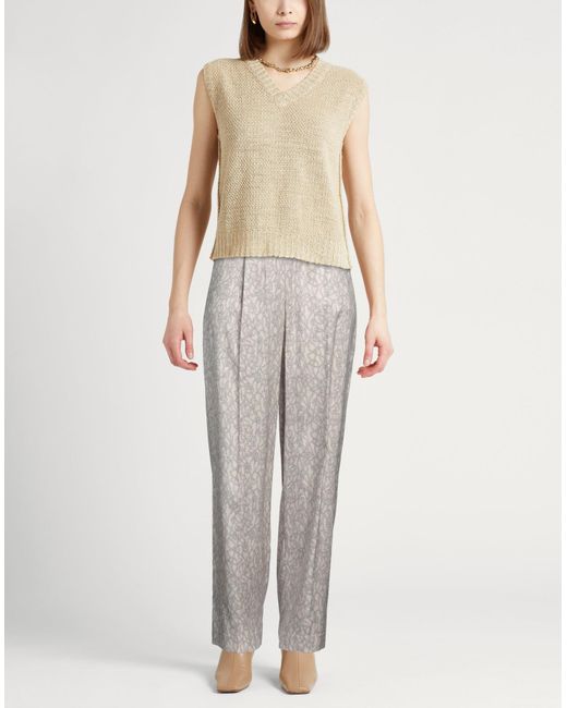 Agnona Gray Ivory Pants Silk, Elastane