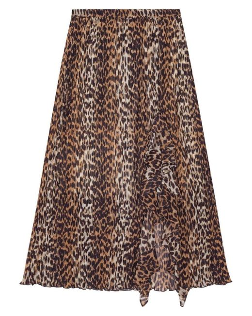 Jupe longue à imprimé léopard Ganni en coloris Brown
