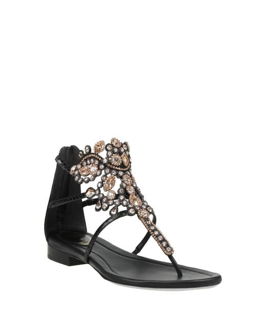 Rene Caovilla Black Thong Sandal Leather