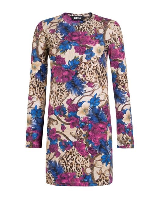 Just Cavalli Blue Mini Dress Cotton, Elastane