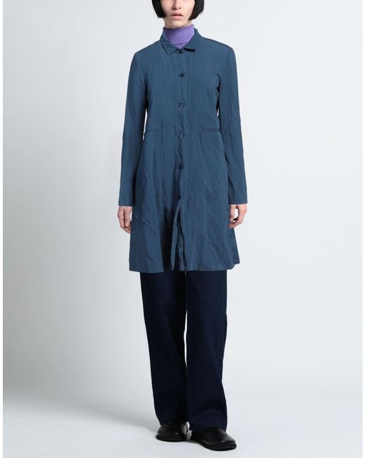 A.B Apuntob Blue Overcoat & Trench Coat Cotton, Metal