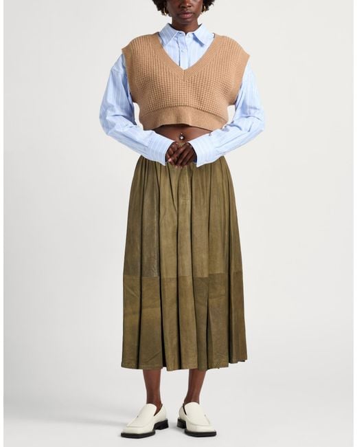 Giorgio Brato Green Military Midi Skirt Leather