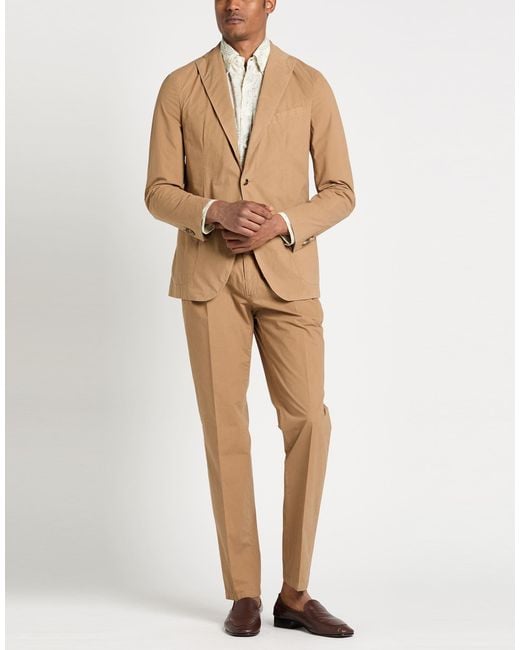 Boglioli Natural Camel Suit Cotton, Elastane for men