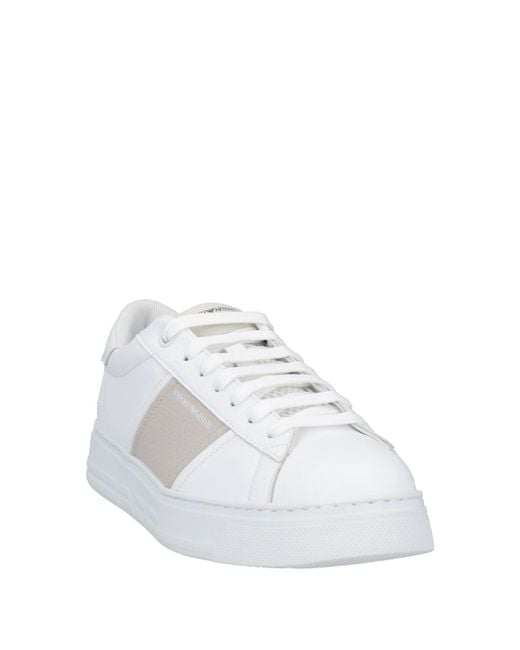 Emporio Armani White Sneakers Leather, Textile Fibers for men