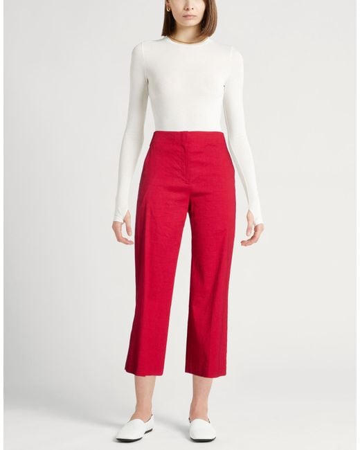 Theory Red Pants Linen, Viscose, Elastane