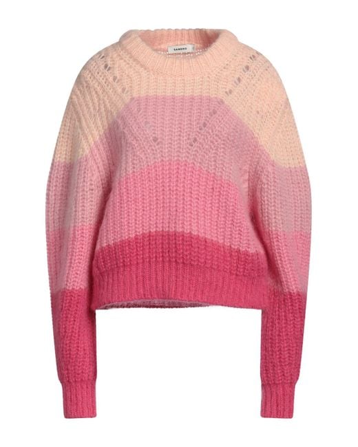Sandro Pink Color-block Ribbed-knit Sweater