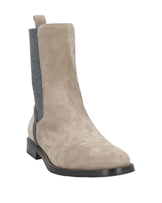 Brunello Cucinelli Gray Taupe Ankle Boots Leather