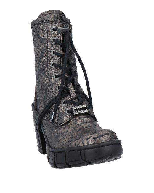 New Rock Black Lead Ankle Boots Vegetable-Tanned Leather