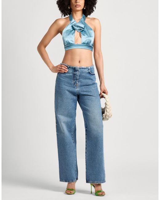 Alessandra Rich Blue Top Silk, Elastane