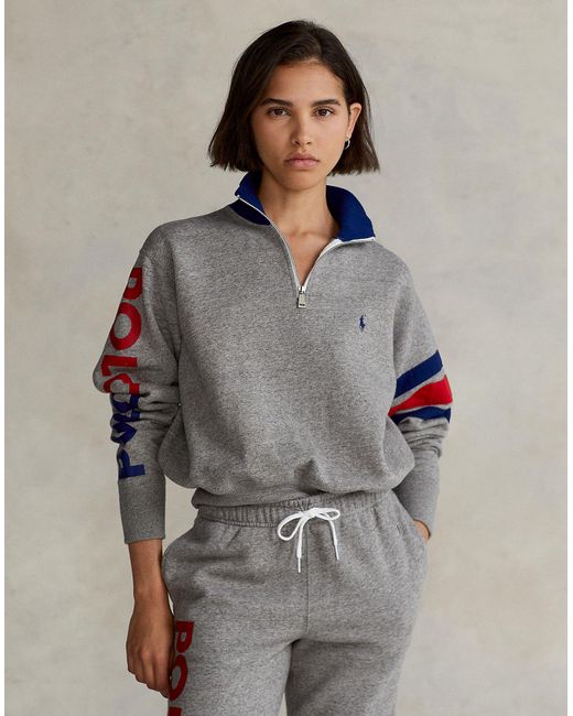 Polo Ralph Lauren Arm Logo 1/4 Zip Sweatshirt in Gray | Lyst